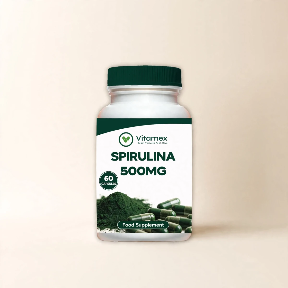 Spirulina 500mg capsules in the Vitamex pack